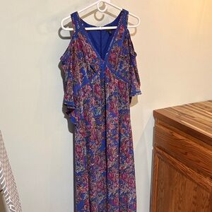 Nicole Miller Blue and Pink cold Shoulder Style Elegant Dress - Size 4